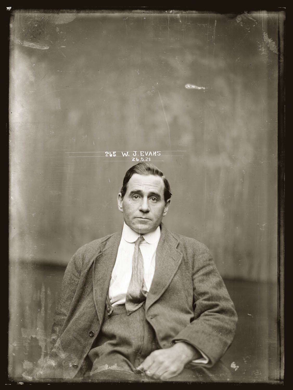 Mug shot of William Joseph  Evans taken on 26 May 1921, Central cells.