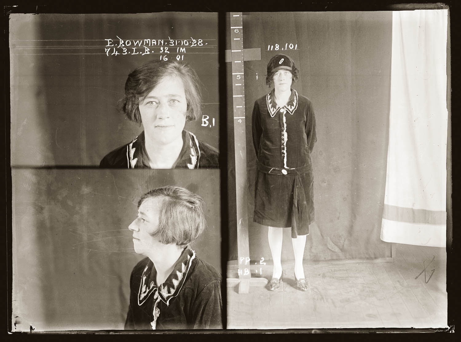 Mug shot of Elsie Bowman taken 31 October 1928, Long Bay Women's Reformatory.